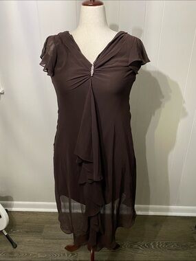 Metaphor Chocolate Brown Ruffle-Front Midi Dress
